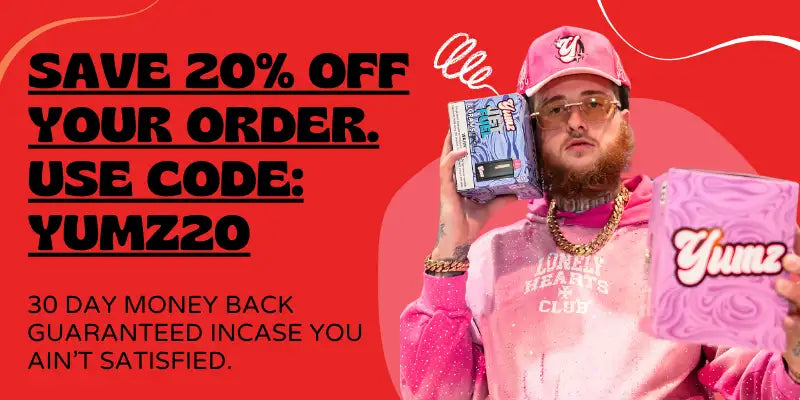 Pink yumz branded box held in hand