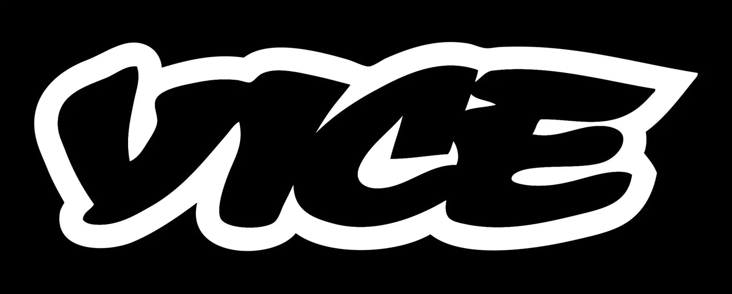 White graffiti-style ’vice’ logo on a black background.